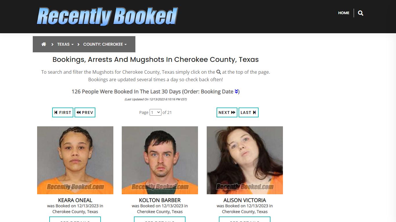 Recent bookings, Arrests, Mugshots in Cherokee County, Texas